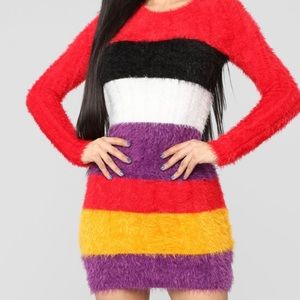 Fuzzy Striped Sweater Dress
